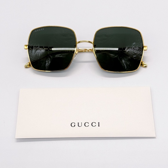 NEW GUCCI GG1434S 001 SQUARE GOLD GREY UNISEX SUNGLASSES GUCCI EYEWEAR - Picture 13 of 14